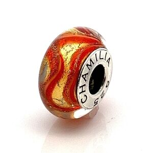 Chamilia Orange and Gold Murano Glass Bracelet Charm Bead